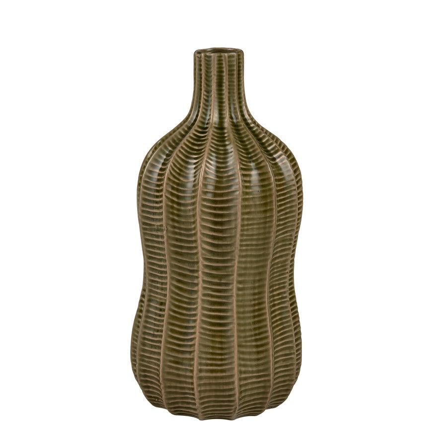 Atlas Lighting Collier Small Vase | Olive Earthenware Cactus-Textured Vase | Living Room & Entryway Decor | 7 x 7 x 14 in | Model AC11193-01