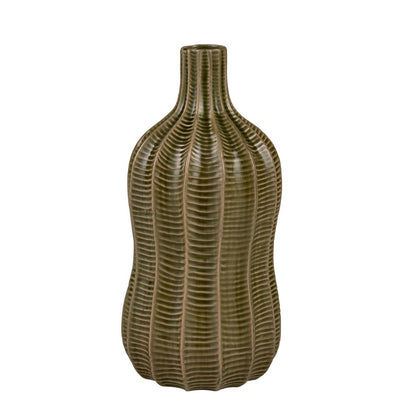 Atlas Lighting Collier Small Vase | Olive Earthenware Cactus-Textured Vase | Living Room & Entryway Decor | 7 x 7 x 14 in | Model AC11193-01