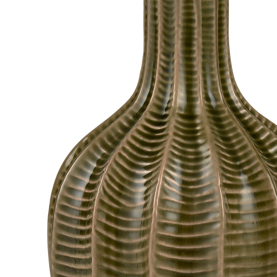 Atlas Lighting Collier Small Vase | Olive Earthenware Cactus-Textured Vase | Living Room & Entryway Decor | 7 x 7 x 14 in | Model AC11193-01
