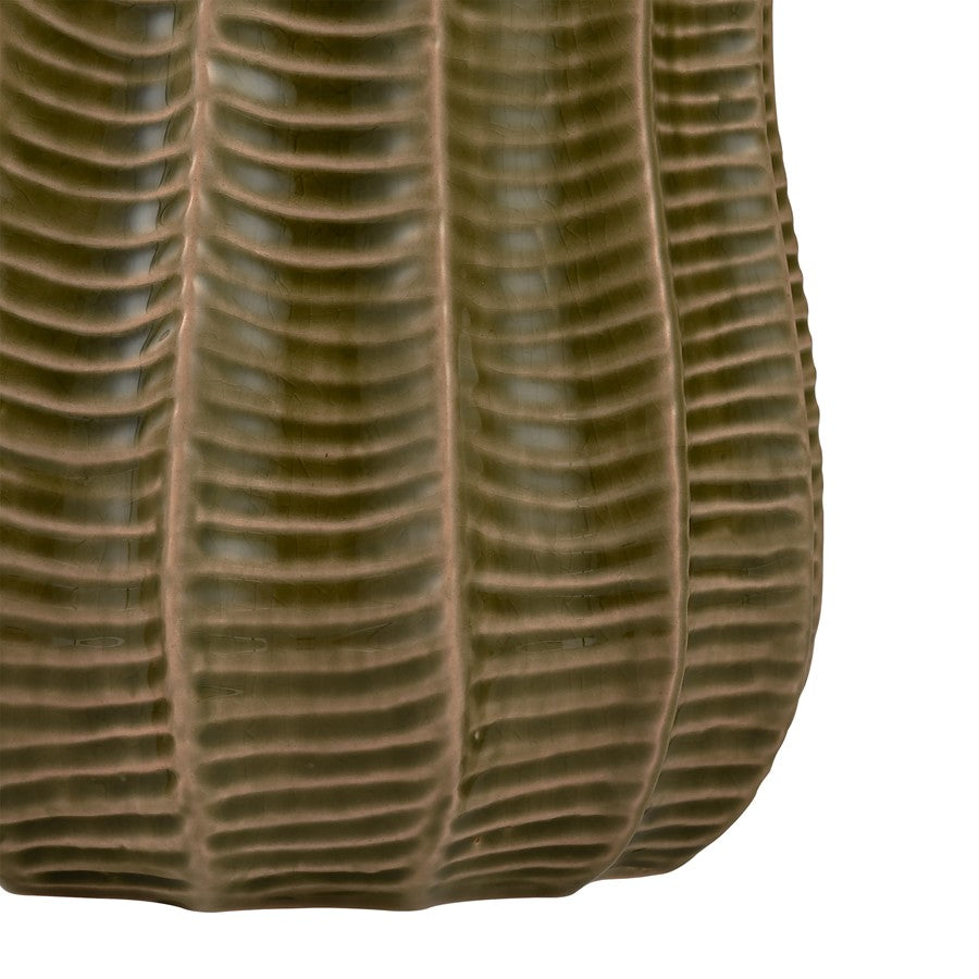 Atlas Lighting Collier Small Vase | Olive Earthenware Cactus-Textured Vase | Living Room & Entryway Decor | 7 x 7 x 14 in | Model AC11193-01