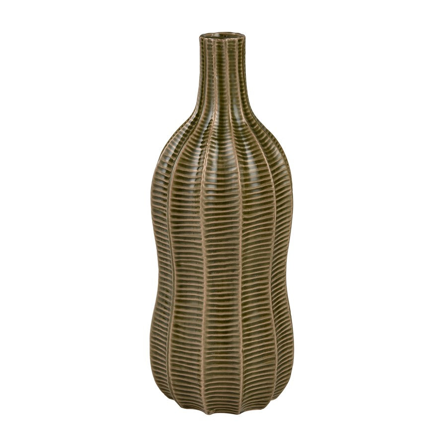 Atlas Lighting Collier Large Vase | Olive Earthenware Cactus-Textured Vase | Living Room & Entryway Decor | 6 x 6 x 16 in | Model AC11193-02
