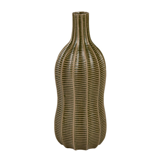 Atlas Lighting Collier Large Vase | Olive Earthenware Cactus-Textured Vase | Living Room & Entryway Decor | 6 x 6 x 16 in | Model AC11193-02