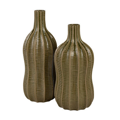 Atlas Lighting Collier Large Vase | Olive Earthenware Cactus-Textured Vase | Living Room & Entryway Decor | 6 x 6 x 16 in | Model AC11193-02