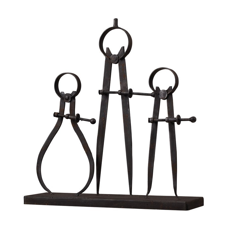 Atlas Lighting Compass/Caliper Set | Antique Black Metal | Bookshelf & Office Decor | 13.5 x 3.5 x 14.5 in | Model AC11195-01
