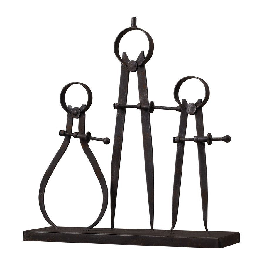 Atlas Lighting Compass/Caliper Set | Antique Black Metal | Bookshelf & Office Decor | 13.5 x 3.5 x 14.5 in | Model AC11195-01