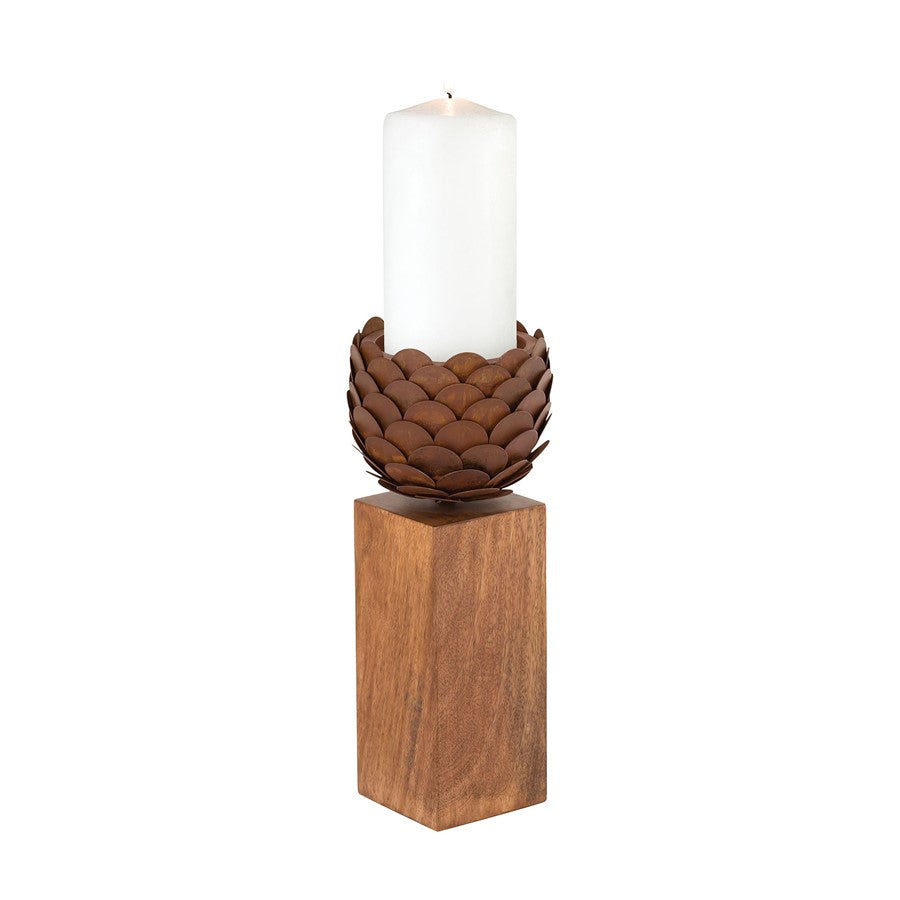 Atlas Lighting Cone Large Candleholder | Oil Rubbed Bronze Metal & Wood Base | Lodge & Rustic Decor | 6 x 6 x 14 in | Model AC11196-02