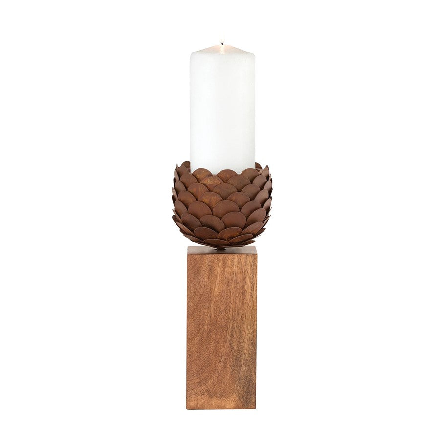 Atlas Lighting Cone Large Candleholder | Oil Rubbed Bronze Metal & Wood Base | Lodge & Rustic Decor | 6 x 6 x 14 in | Model AC11196-02