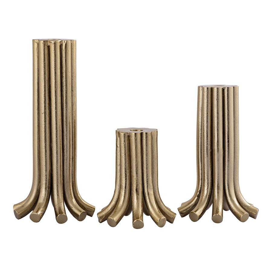 Atlas Lighting Contour Candleholder Set of 3 | Aged Brass Metal | Modern Mantel & Dining Table Decor | 5.5 x 5.5 x 12.25 in | Model AC11198-01S