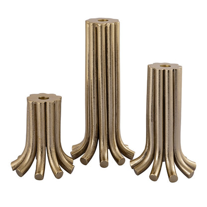Atlas Lighting Contour Candleholder Set of 3 | Aged Brass Metal | Modern Mantel & Dining Table Decor | 5.5 x 5.5 x 12.25 in | Model AC11198-01S