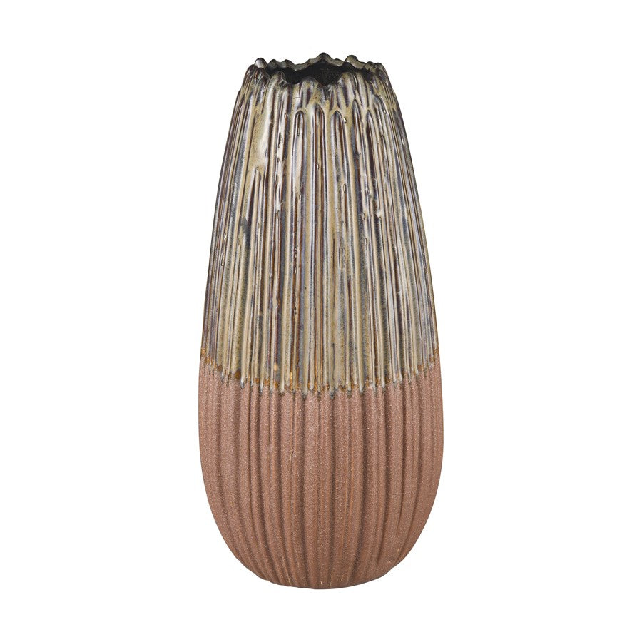 Atlas Lighting Cooper Large Vase | Transitional Champagne Gold Earthenware | Living Room & Entryway Decor | 6.5 x 6.5 x 13.5 in | Model AC11200-02