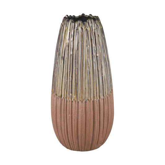 Atlas Lighting Cooper Large Vase | Transitional Champagne Gold Earthenware | Living Room & Entryway Decor | 6.5 x 6.5 x 13.5 in | Model AC11200-02
