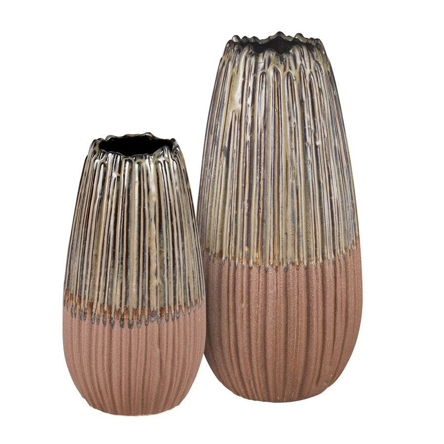 Atlas Lighting Cooper Large Vase | Transitional Champagne Gold Earthenware | Living Room & Entryway Decor | 6.5 x 6.5 x 13.5 in | Model AC11200-02