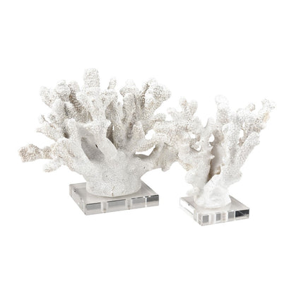 Atlas Lighting Coral Set of 2 White Resin Sculptures | Modern Organic Decor | Shelf & Tabletop Accent | 11.75 x 5 x 8.25 in | Model AC11203-01S