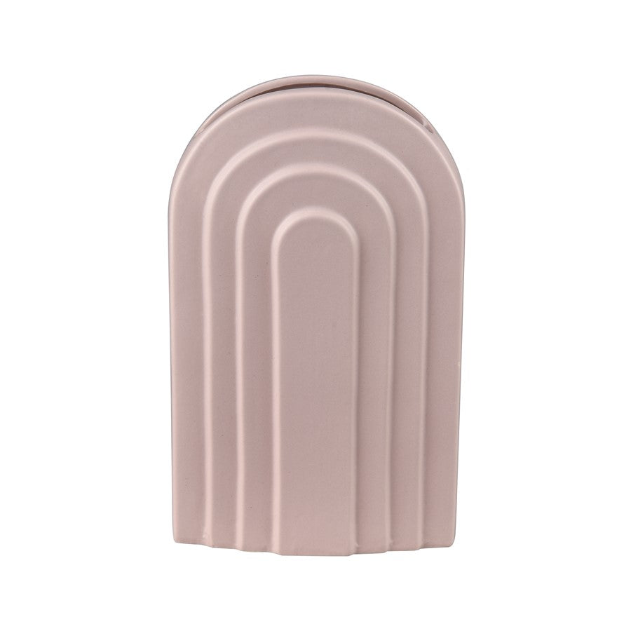 Atlas Lighting Corin 9in Light Pink Earthenware Vase | Modern Sculptural Demilune | Shelf & Tabletop Accent | 5.5 x 2.5 x 9 in | Model AC11204-01