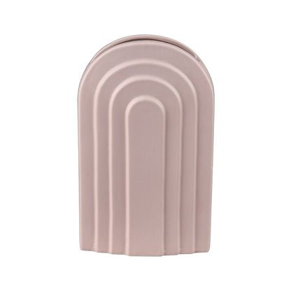 Atlas Lighting Corin 9in Light Pink Earthenware Vase | Modern Sculptural Demilune | Shelf & Tabletop Accent | 5.5 x 2.5 x 9 in | Model AC11204-01
