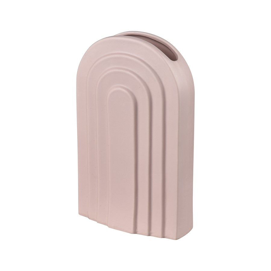 Atlas Lighting Corin 9in Light Pink Earthenware Vase | Modern Sculptural Demilune | Shelf & Tabletop Accent | 5.5 x 2.5 x 9 in | Model AC11204-01