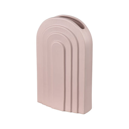 Atlas Lighting Corin 9in Light Pink Earthenware Vase | Modern Sculptural Demilune | Shelf & Tabletop Accent | 5.5 x 2.5 x 9 in | Model AC11204-01