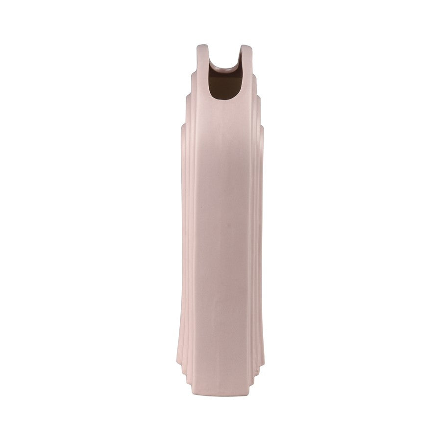 Atlas Lighting Corin 9in Light Pink Earthenware Vase | Modern Sculptural Demilune | Shelf & Tabletop Accent | 5.5 x 2.5 x 9 in | Model AC11204-01
