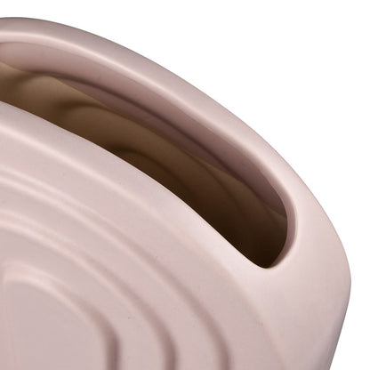Atlas Lighting Corin 9in Light Pink Earthenware Vase | Modern Sculptural Demilune | Shelf & Tabletop Accent | 5.5 x 2.5 x 9 in | Model AC11204-01