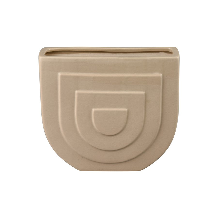 Atlas Lighting Corin 7in Beige Earthenware Vase | Modern Sculptural Demilune | Shelf & Tabletop Accent | 7.75 x 2.75 x 7 in | Model AC11205-01