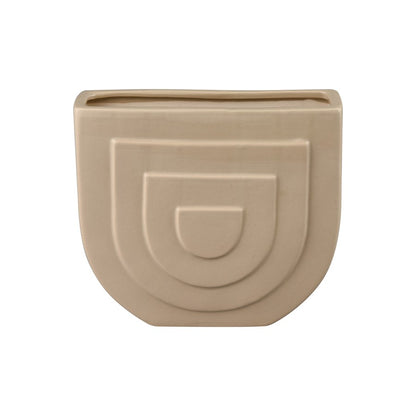 Atlas Lighting Corin 7in Beige Earthenware Vase | Modern Sculptural Demilune | Shelf & Tabletop Accent | 7.75 x 2.75 x 7 in | Model AC11205-01