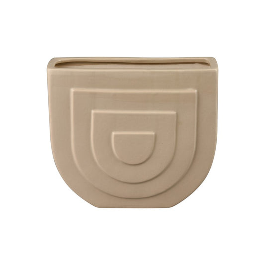 Atlas Lighting Corin 7in Beige Earthenware Vase | Modern Sculptural Demilune | Shelf & Tabletop Accent | 7.75 x 2.75 x 7 in | Model AC11205-01