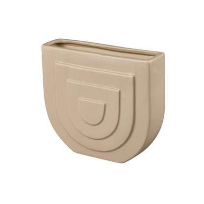 Atlas Lighting Corin 7in Beige Earthenware Vase | Modern Sculptural Demilune | Shelf & Tabletop Accent | 7.75 x 2.75 x 7 in | Model AC11205-01