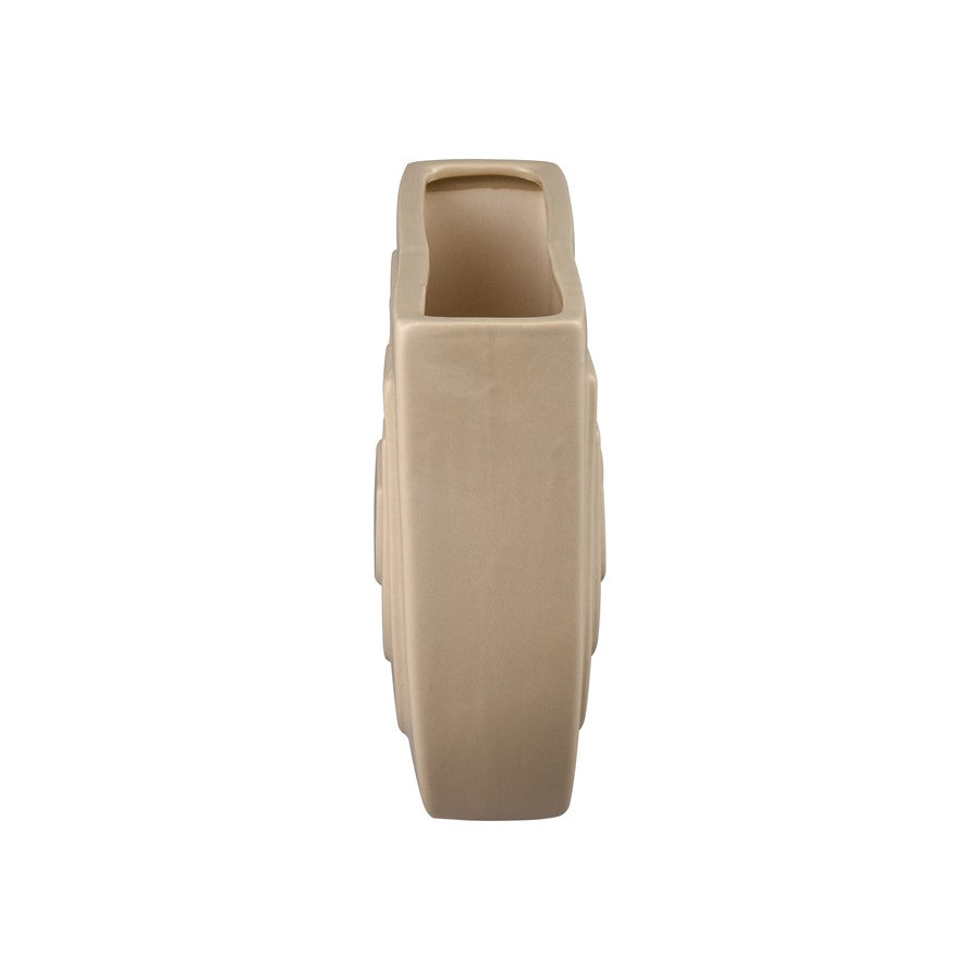 Atlas Lighting Corin 7in Beige Earthenware Vase | Modern Sculptural Demilune | Shelf & Tabletop Accent | 7.75 x 2.75 x 7 in | Model AC11205-01