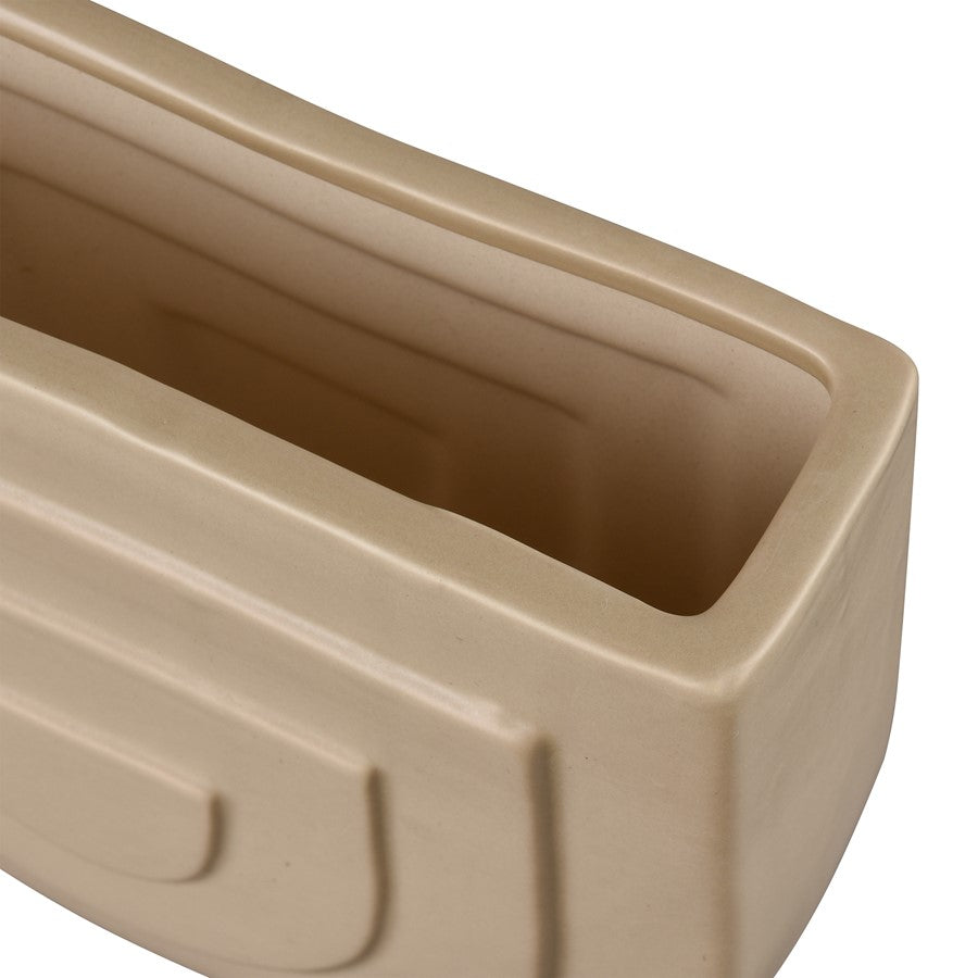Atlas Lighting Corin 7in Beige Earthenware Vase | Modern Sculptural Demilune | Shelf & Tabletop Accent | 7.75 x 2.75 x 7 in | Model AC11205-01