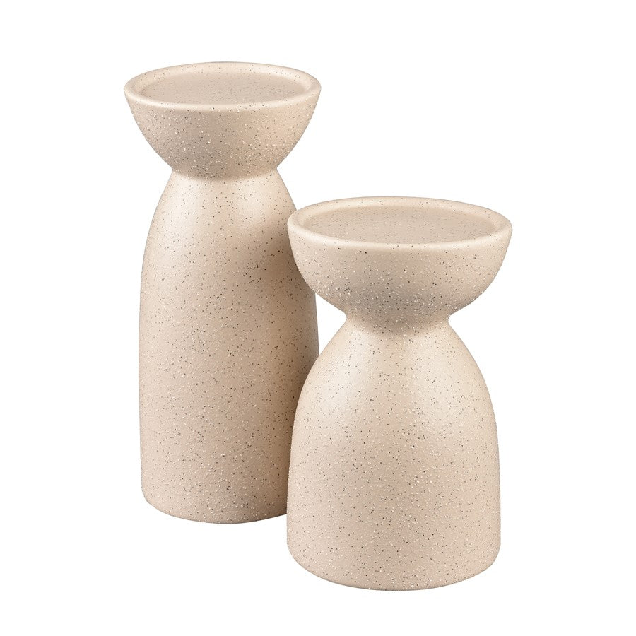 Atlas Lighting Corre Small Candleholder | Cream Earthenware Modern Pedestal | Dining Table & Shelf Accent | Model AC11209-01