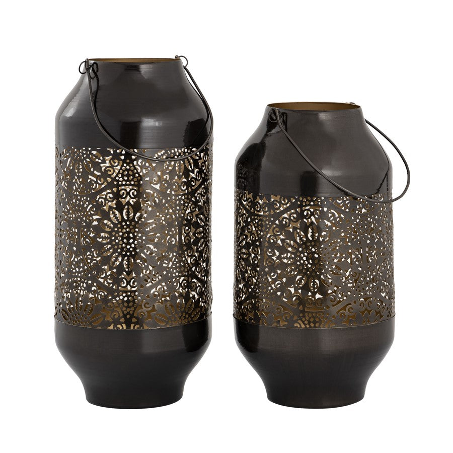Atlas Lighting Culler Lantern Set of 2 | Traditional Gloss Black Metal | Patio & Entryway Decor | 8 x 8 x 16.5 in | Model AC11216-01S