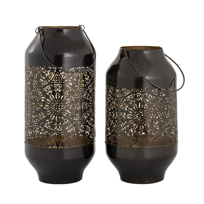 Atlas Lighting Culler Lantern Set of 2 | Traditional Gloss Black Metal | Patio & Entryway Decor | 8 x 8 x 16.5 in | Model AC11216-01S