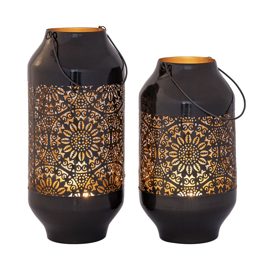 Atlas Lighting Culler Lantern Set of 2 | Traditional Gloss Black Metal | Patio & Entryway Decor | 8 x 8 x 16.5 in | Model AC11216-01S