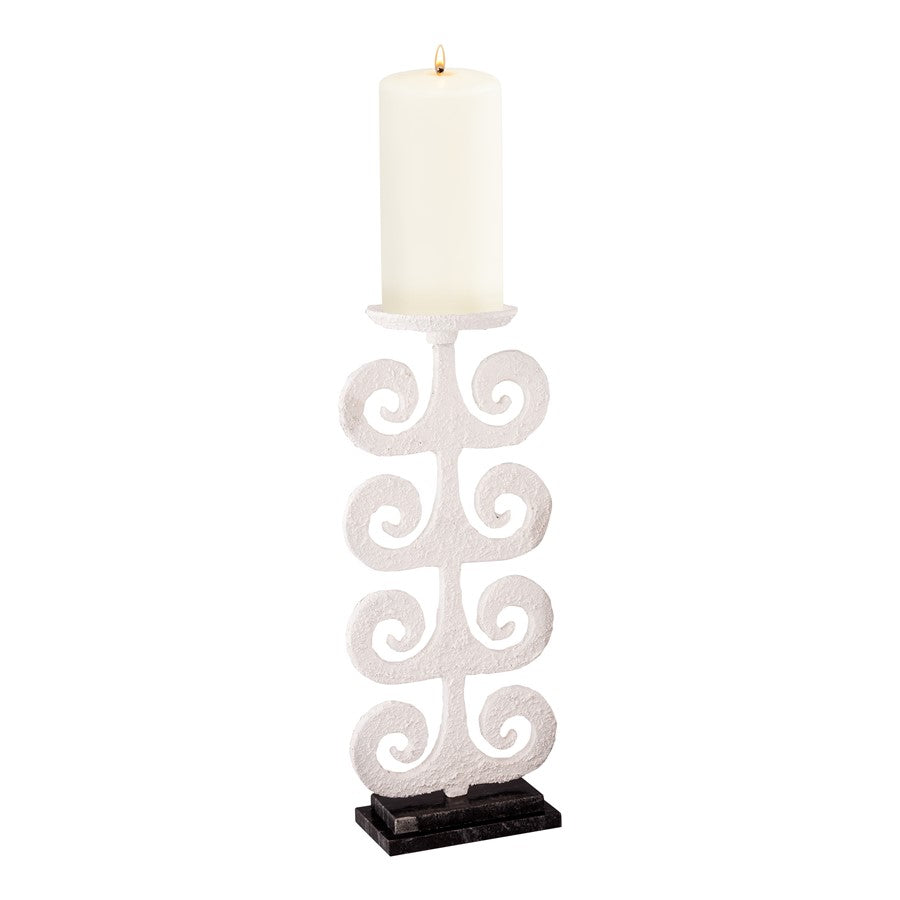 Atlas Lighting Curled Fern Candleholder | Transitional White Metal & Black Stone | Mantel & Tabletop Decor | 8 x 5 x 19 in | Model AC11217-01