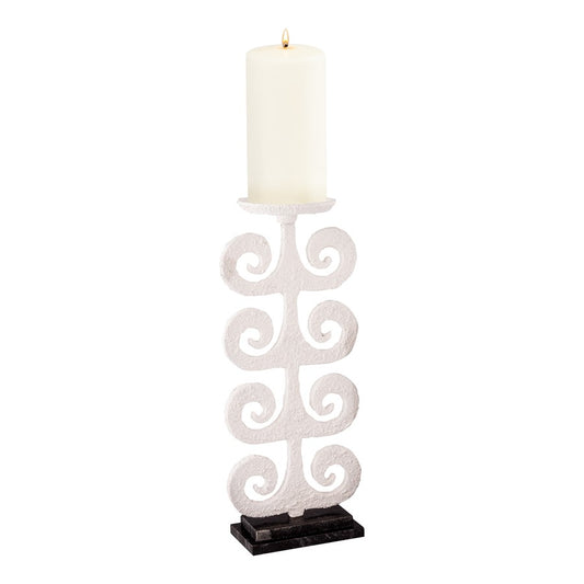 Atlas Lighting Curled Fern Candleholder | Transitional White Metal & Black Stone | Mantel & Tabletop Decor | 8 x 5 x 19 in | Model AC11217-01