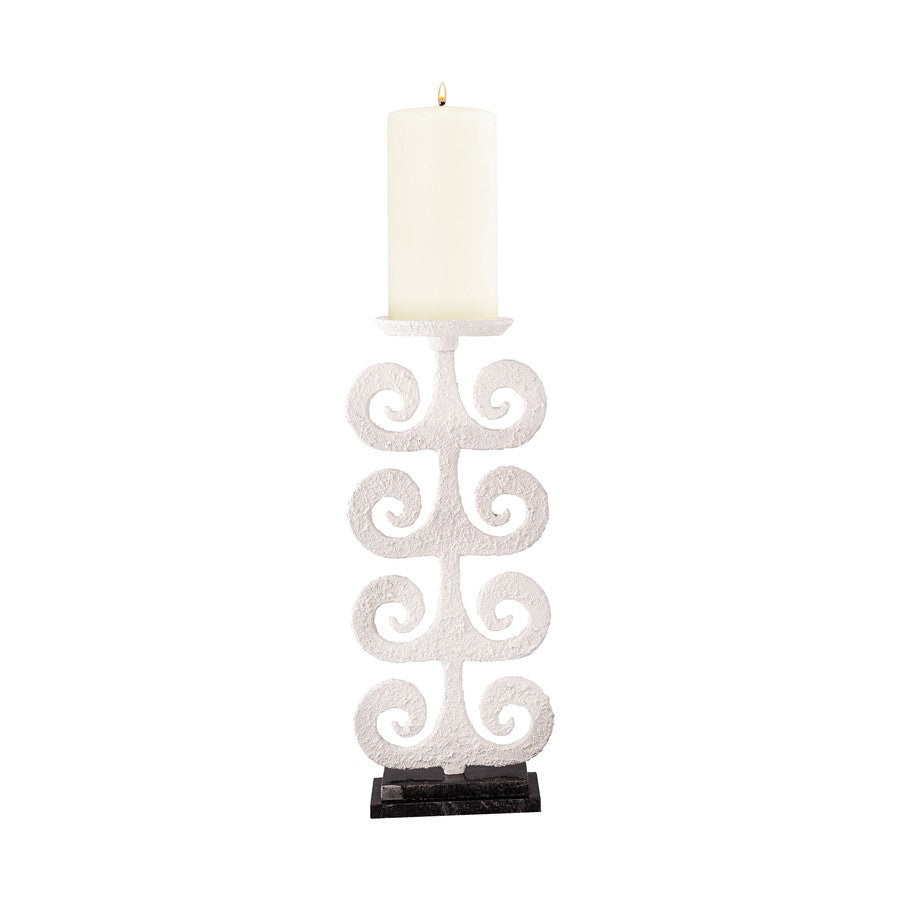 Atlas Lighting Curled Fern Candleholder | Transitional White Metal & Black Stone | Mantel & Tabletop Decor | 8 x 5 x 19 in | Model AC11217-01
