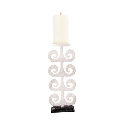 Atlas Lighting Curled Fern Candleholder | Transitional White Metal & Black Stone | Mantel & Tabletop Decor | 8 x 5 x 19 in | Model AC11217-01