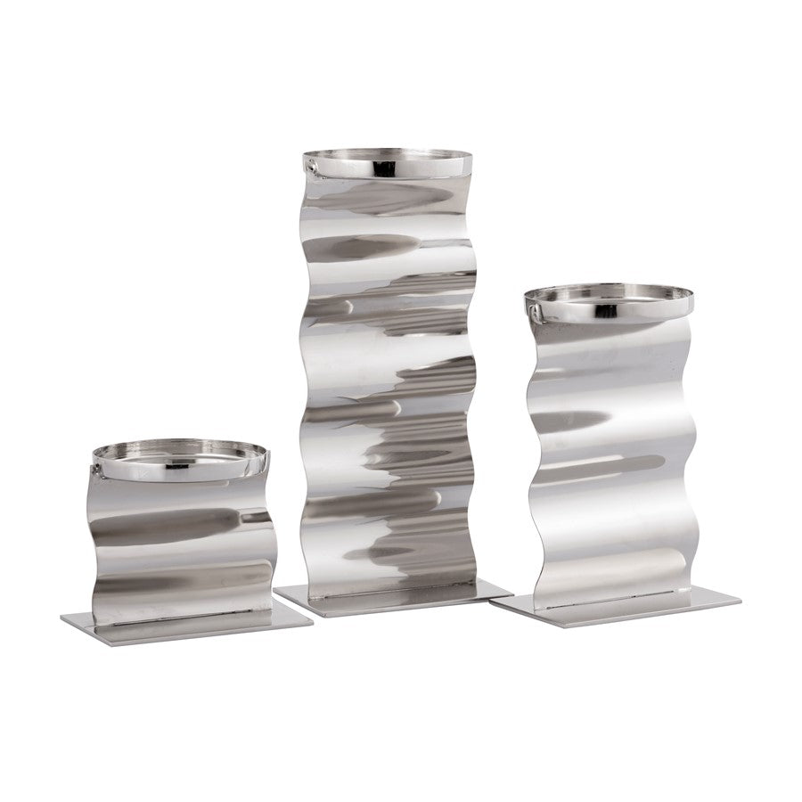 Atlas Lighting Curve Candleholder Set of 3 | Modern Polished Nickel Metal | Dining Table & Mantel Decor | 4.5 x 3.5 x 9.5 in | Model AC11219-01S