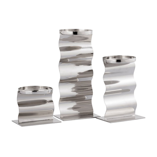 Atlas Lighting Curve Candleholder Set of 3 | Modern Polished Nickel Metal | Dining Table & Mantel Decor | 4.5 x 3.5 x 9.5 in | Model AC11219-01S
