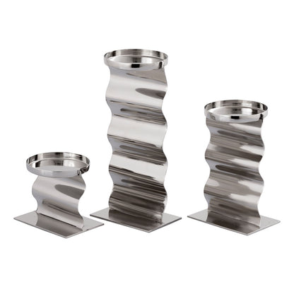 Atlas Lighting Curve Candleholder Set of 3 | Modern Polished Nickel Metal | Dining Table & Mantel Decor | 4.5 x 3.5 x 9.5 in | Model AC11219-01S