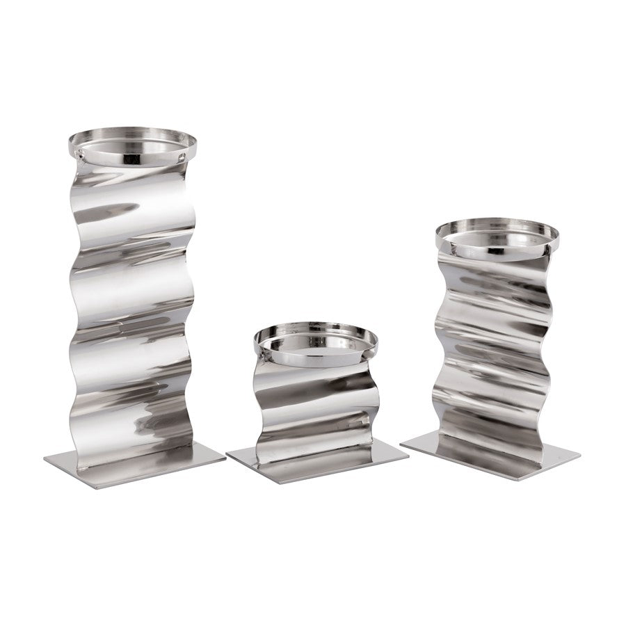 Atlas Lighting Curve Candleholder Set of 3 | Modern Polished Nickel Metal | Dining Table & Mantel Decor | 4.5 x 3.5 x 9.5 in | Model AC11219-01S