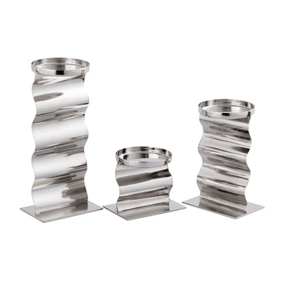 Atlas Lighting Curve Candleholder Set of 3 | Modern Polished Nickel Metal | Dining Table & Mantel Decor | 4.5 x 3.5 x 9.5 in | Model AC11219-01S