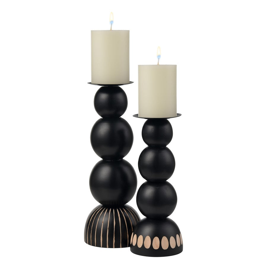 Atlas Lighting Dana Candleholder Set of 2 | Black Wood Composite with Tan Accents | Mantel & Shelf Decor | 4.75 x 4.75 x 13 in | Model AC11227-01S