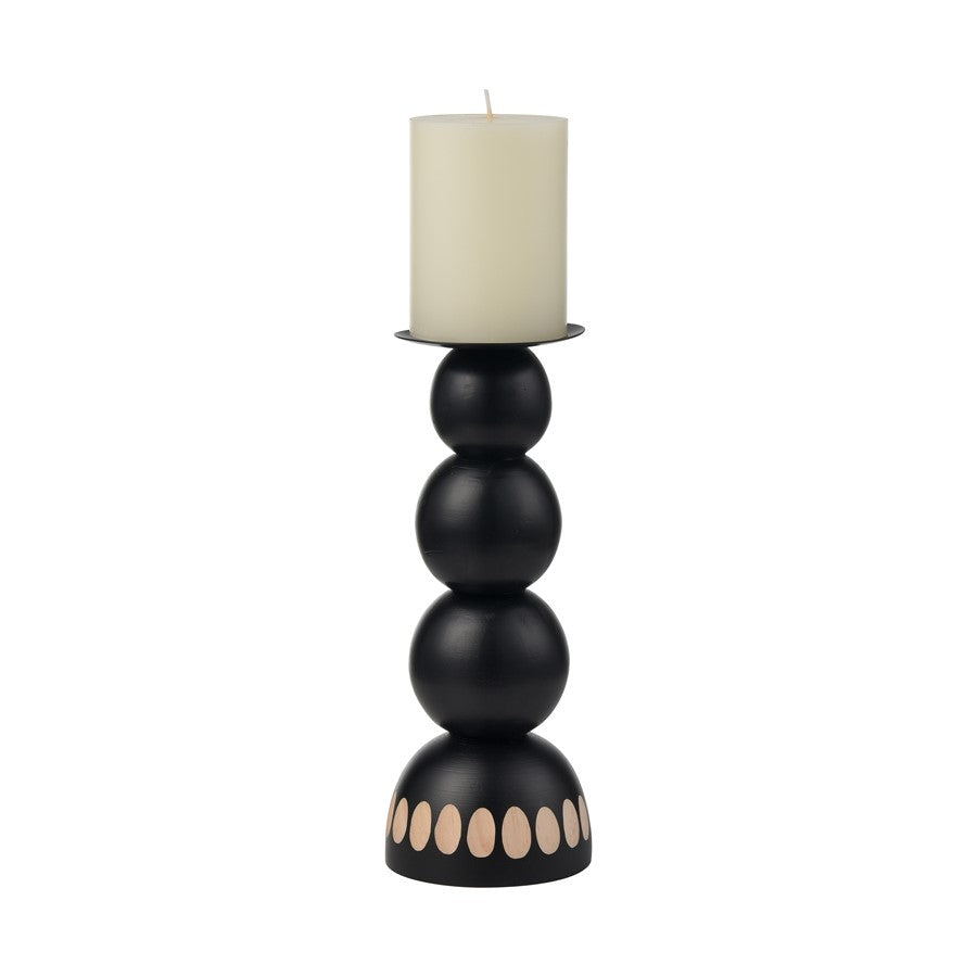 Atlas Lighting Dana Candleholder Set of 2 | Black Wood Composite with Tan Accents | Mantel & Shelf Decor | 4.75 x 4.75 x 13 in | Model AC11227-01S