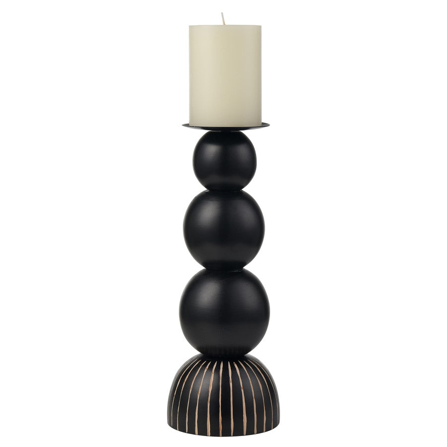 Atlas Lighting Dana Candleholder Set of 2 | Black Wood Composite with Tan Accents | Mantel & Shelf Decor | 4.75 x 4.75 x 13 in | Model AC11227-01S