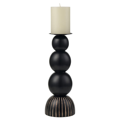 Atlas Lighting Dana Candleholder Set of 2 | Black Wood Composite with Tan Accents | Mantel & Shelf Decor | 4.75 x 4.75 x 13 in | Model AC11227-01S