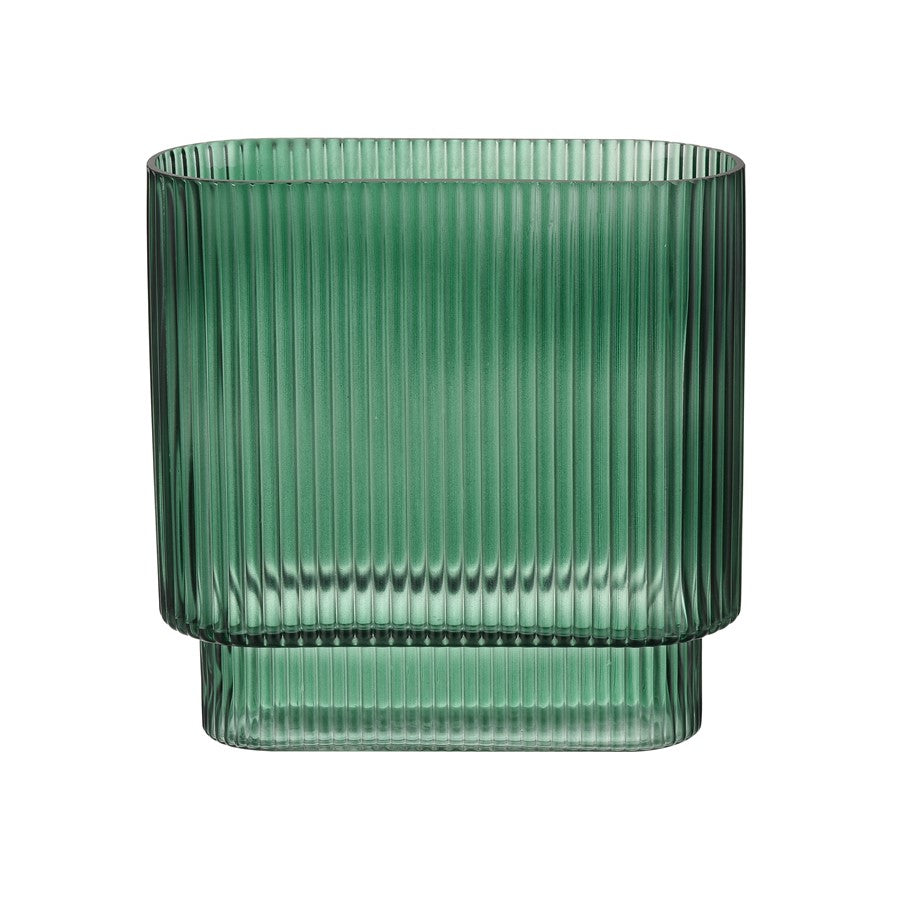 Atlas Lighting Dare Medium Vase | Emerald Green Glass with Art Deco Etching | Living Room & Shelf Display | 8 x 3.5 x 8 in | Model AC11231-01