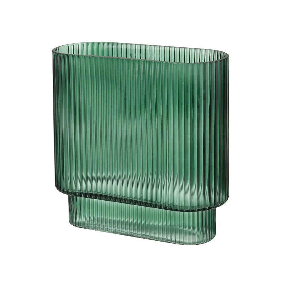 Atlas Lighting Dare Medium Vase | Emerald Green Glass with Art Deco Etching | Living Room & Shelf Display | 8 x 3.5 x 8 in | Model AC11231-01