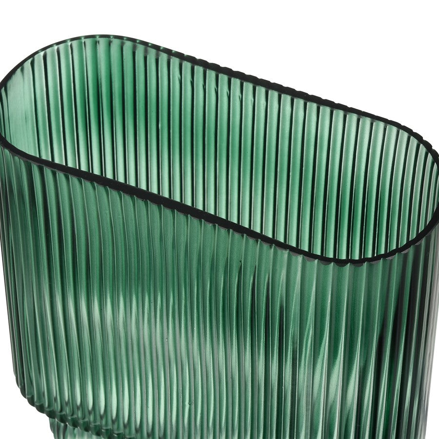 Atlas Lighting Dare Medium Vase | Emerald Green Glass with Art Deco Etching | Living Room & Shelf Display | 8 x 3.5 x 8 in | Model AC11231-01