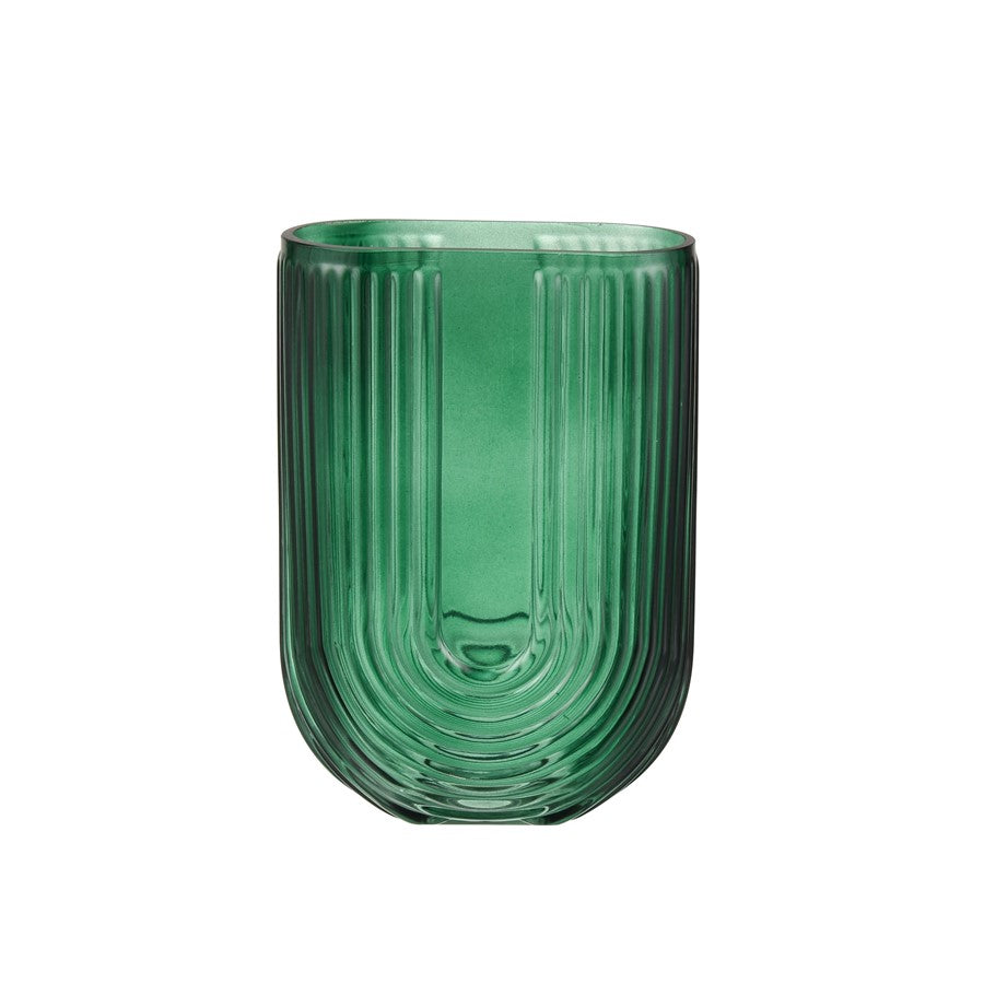 Atlas Lighting Dare Small Vase | Emerald Green Glass with Art Deco Etching | Shelf & Tabletop Display | 5 x 2.5 x 7.5 in | Model AC11232-01